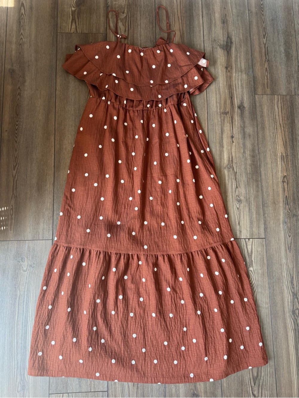 a new day Rust Brown Polka Dot Maxi Sundress with Ruffle
